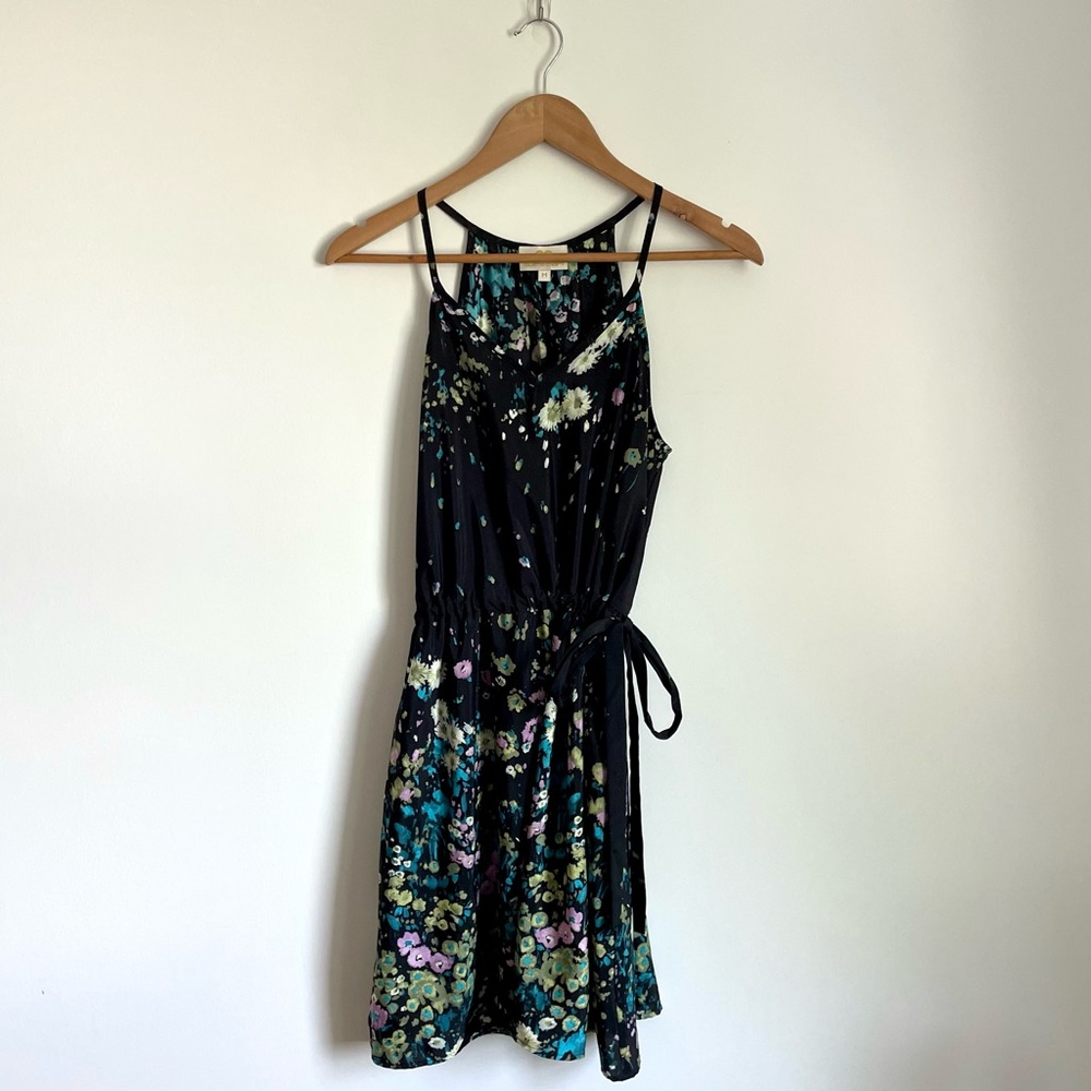 Collective Concepts Black Floral Dress with Cinched Waist